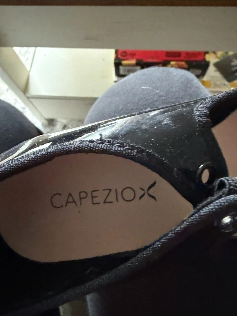 Capezio Black Patent Mary Jane Flats with Button Strap
